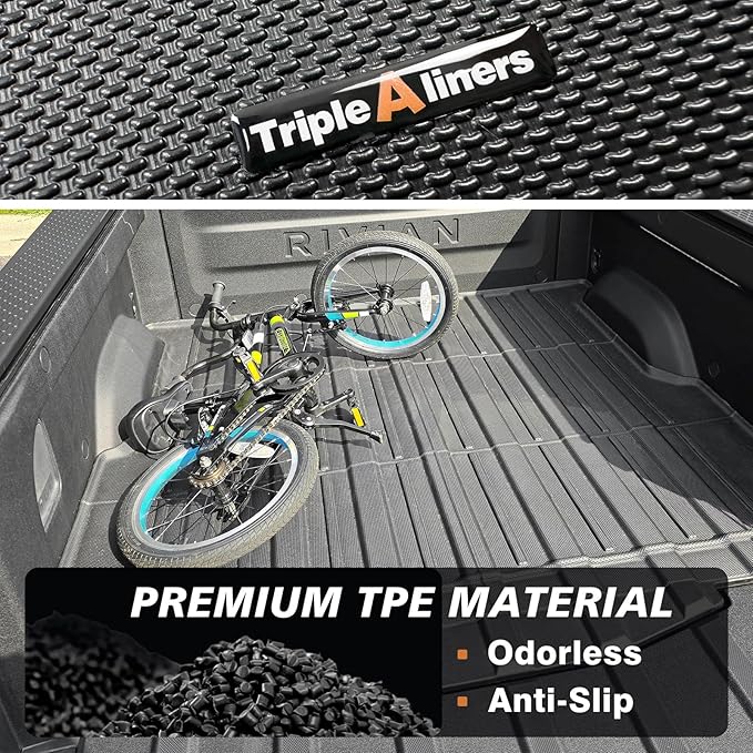 TripleAliners Truck Bed Mat Compatible with 2022 2023 2024 2025 2026 Rivian R1T Accessories Vehicle Perfectly Flush All Weather Protection TPE Heavy Duty Pickup Car Bed Cargo Mat
