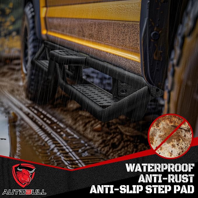 Running Boards Compatible with 2019-2025 Dodge Ram 1500 New Body Style Quad/Extended Cab, 6" 2-Stairs Side Step Rails Coated Black Carbon Steel Nerf Bars