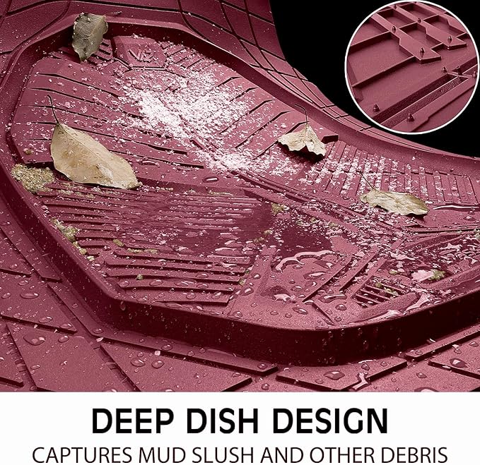 CAR PASS Heavy Duty Rubber Car Mats with Cargo Liner, Deep-Dish Car Floor Mats and Trunk Mat All Weather, Universal Trim-to-Fit for SUVs Trucks Sedans, Waterproof Anti-Slip, Trimmable V12 Burgundy