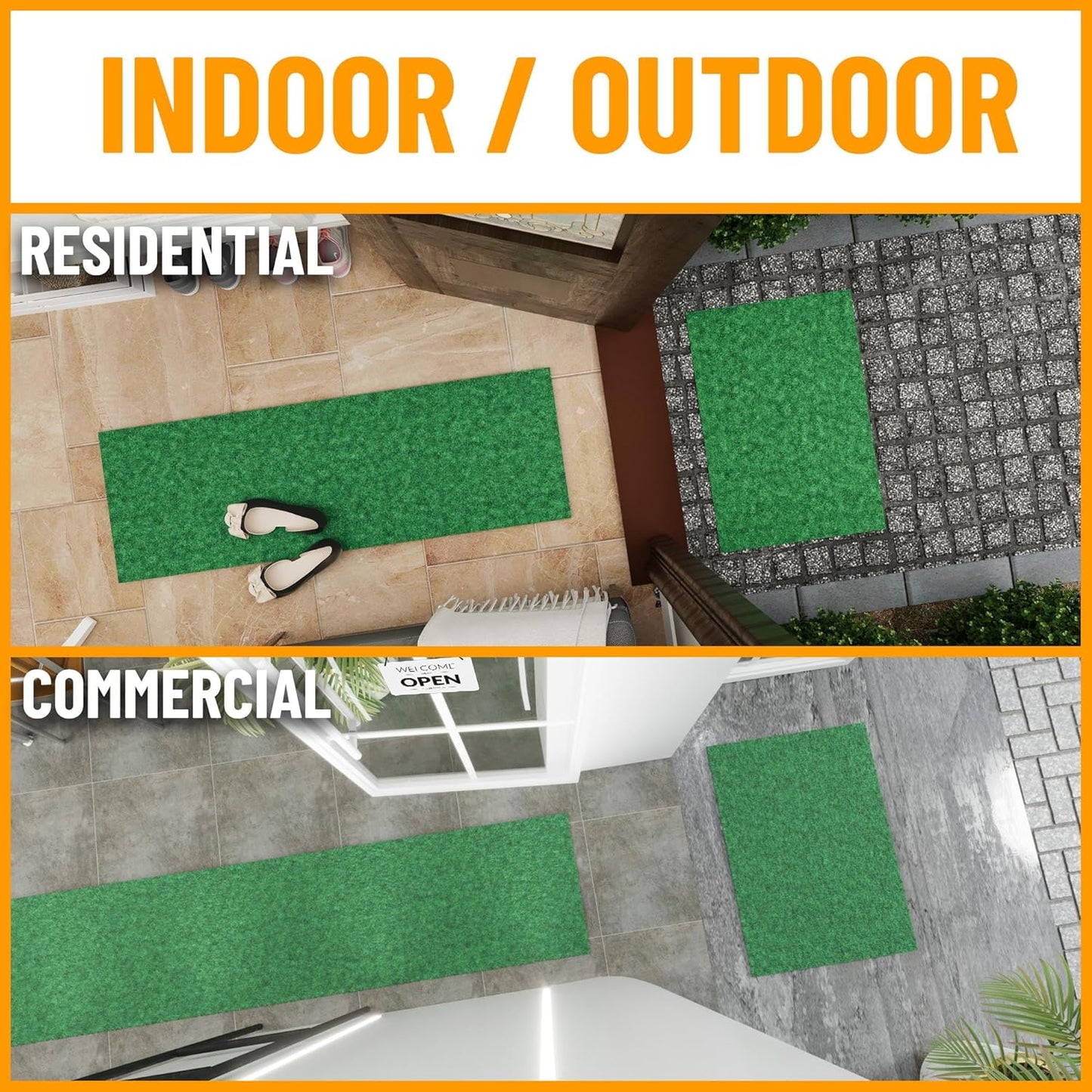 Ottomanson 2'7" x 8' Hallway Runner with Scraper Pile - Extra Durable Non-Slip Rug Mat for Indoor & Outdoor Use - Ideal for Kitchen, Entryway & Garage - High-Traffic Carpet, Green