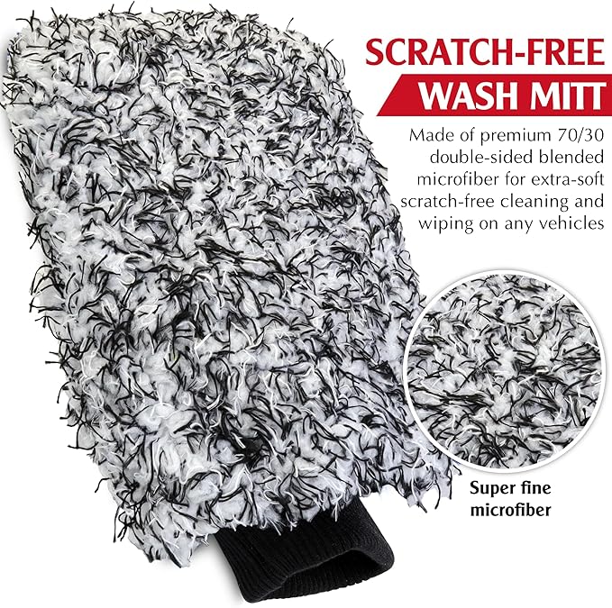 TAKAVU Microfiber Cleaning Mitt, 2 Pack Premium Cyclone Car Washing Gloves, Scratch-Free Lint-Free Wash Mitts, Holds Tons of Sudsy Water for Effective Washing, Machine Washable (Black & White)