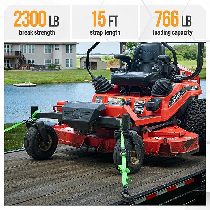 FORTEM Ratchet Straps, Tie Down Strap Set 2300lb Break Strength, 4 Pack 15ft x 1in, 4 Soft Loops, Moving Straps Tie Downs, Cargo Cam Buckles for Trucks, Carry Bag, for Men