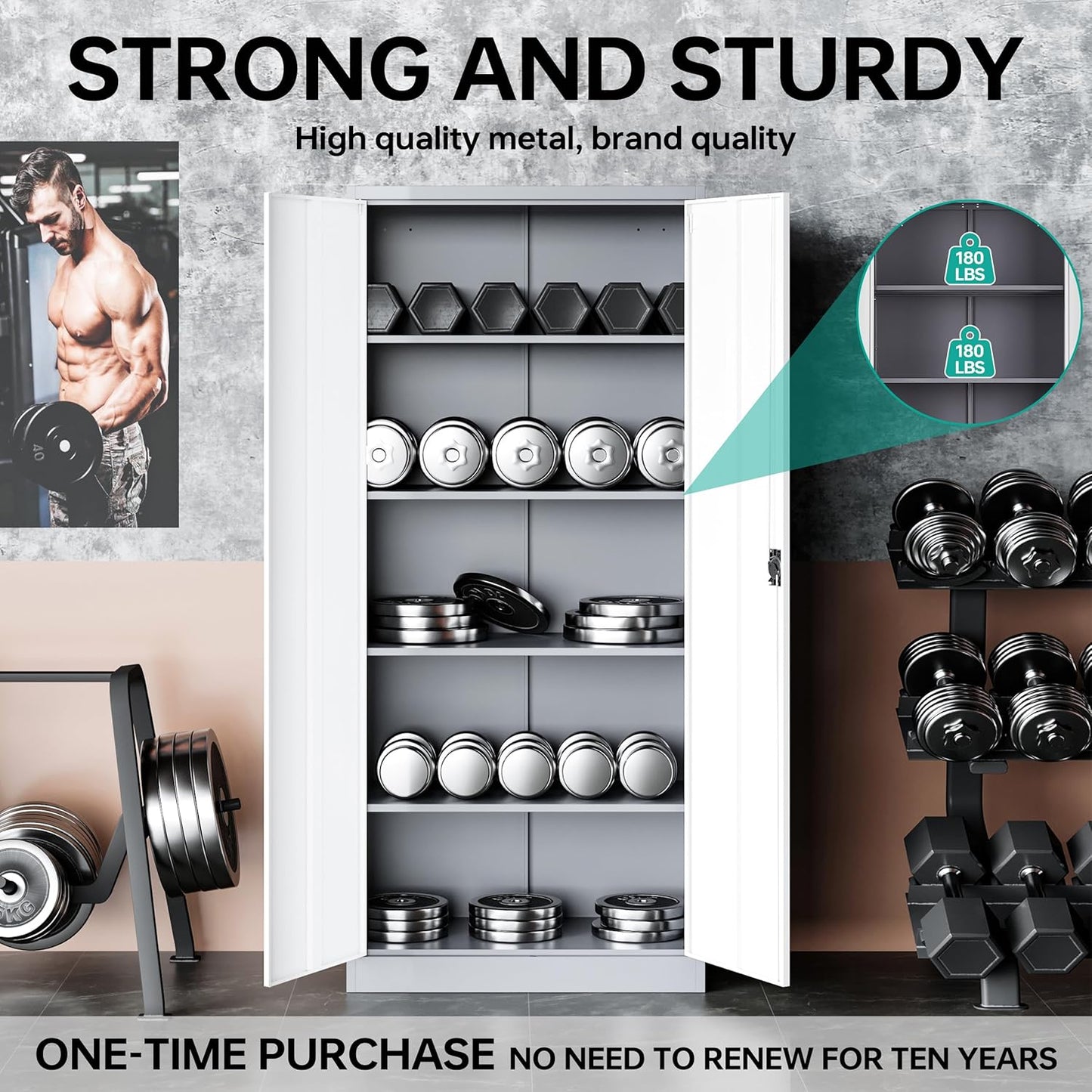 SISESOL Storage Cabinet with Doors and Shelves,71" Metal Storage Cabinet with Lock Door Adjustable Shelf, Steel Lockers for Office, Home,School,Kitchen,Garage Tool Utility Cabinet