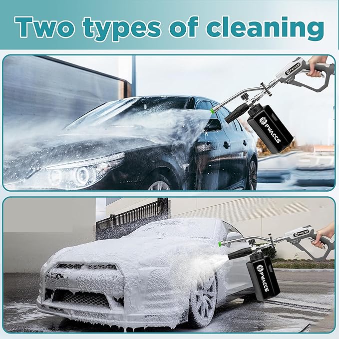 PWACCS Pressure Washer Foam Gun with Dual Connector Accessory, Short Power Washer Gun Foam Cannon and Double Tip Attachment Car Wash Kit, 1/4" Quick Connector, M22 Male Inlet, 4000 PSI, 1.5 Liter