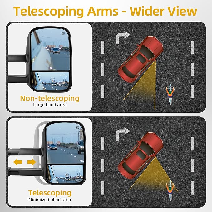 DWVO Towing Mirrors Compatible with 1999 2000 2001 2002 Chevy Silverado GMC Sierra 1500 2500 3500, 2000 Chevy Tahoe GMC Yukon Heated Folding Manual Power Telescoping Tow Mirrors Pair Set