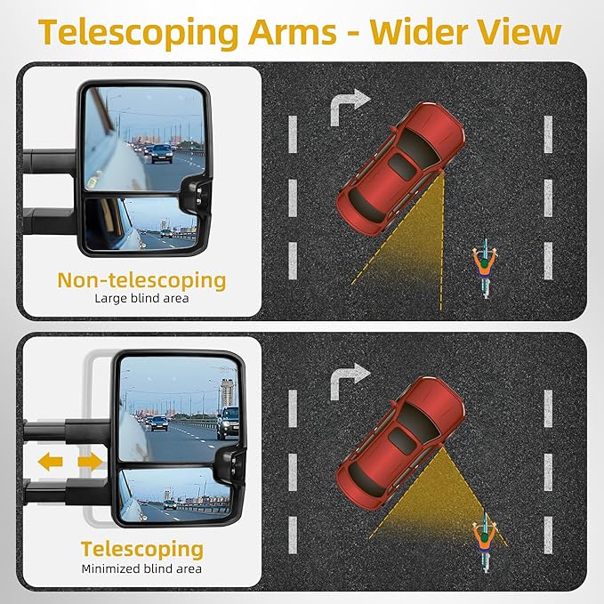 DWVO Towing Mirror Compatible with 14-18 Silverado 1500 2500 3500 Suburban Avalanche Tahoe, GMC Sierra Yukon, Telescoping Power Heated Switchback Turn Signal Light Chrome