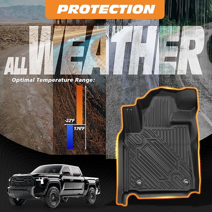 Floor Mats for Toyota Tundra (Only for CrewMax Cab 2014-2021), Custom Fit Front & Rear Row TPE All-Weather Car Liners for Trucks
