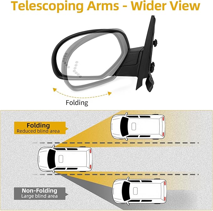 DWVO Left Driver Side Towing Mirror for 2007-2014 Chevy Silverado & GMC Sierra New Body - Electric Heated Defrost, Power Adjustable Glass, LED Turn Signal, Puddle Lamp, Manual Folding