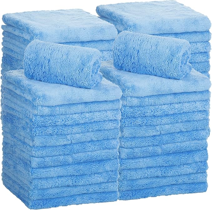Shimeyao 30 Pcs 16 x 16 Inch Edgeless Microfiber Plush Towels for Cars Detailing Drying Wash Polishing Absorbent Cleaning Cloths, 500 GSM (16 x 16 Inch, Light Blue, 30 Pcs)