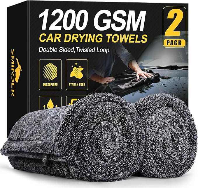 2-Pack 1200 GSM Car Drying Towels – Microfiber Towels for Cars (36" x 24"), Ultra-Absorbent, Streak-Free, Scratch-Free, No Water Spots, Double-Twist Pile & Edgeless Design