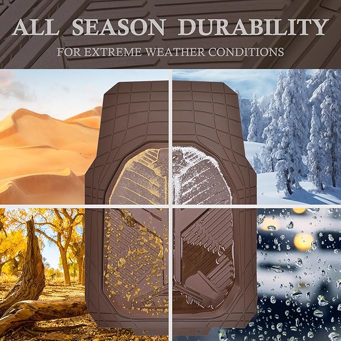 CAR PASS Heavy Duty Rubber Car Mats, Deep-Dish Odorless Car Floor Mats All Weather, Trim-to-Fit for SUVs Trucks Sedans, Waterproof Anti-Slip, 3 Pieces V12 Brown