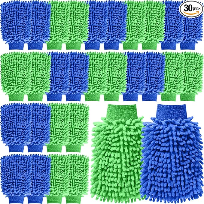 Patelai 30 Pcs Car Wash Mitt Scratch Free Microfiber Chenille Car Wash Gloves Double Sided Absorbent Mitt for Washing Cleaning Cars Trucks Boats, 9.45 x 5.9 Inch