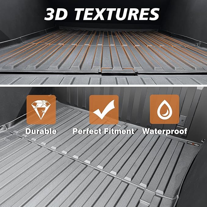 TripleAliners Truck Bed Mat Compatible with 2023 2024 2025 2026 Tesla Cybertruck Accessories Vehicle Perfectly Flush All Weather Protection TPE Heavy Duty Pickup Car Bed Cargo Mat