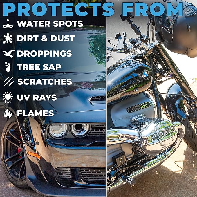 Ceramic Coating For Cars and Motorcycles Spray (8oz) - SiO2 Ceramic Wax & UV Protective Shield Detailing - Auto Wax Hydrophobic Detail Spray - Incl. 2 Microfiber Towels