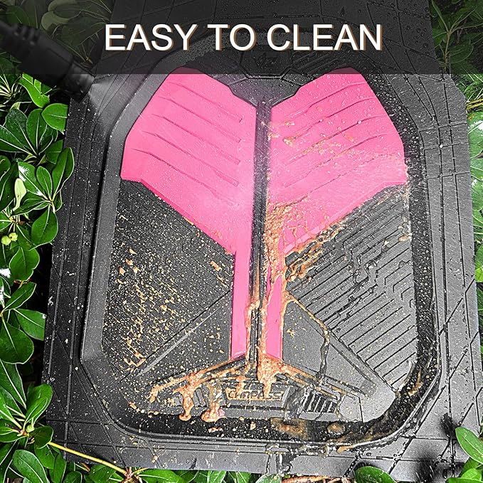 CAR PASS Heavy Duty Rubber Car Mats, Deep Dish Car Floor Mats All Weather, Car Mats Full Set 3-Piece Trim to Fit for Sedans SUVs Trucks,Women Waterproof Anti-Slip Automotive Mats, V12 Black and Pink