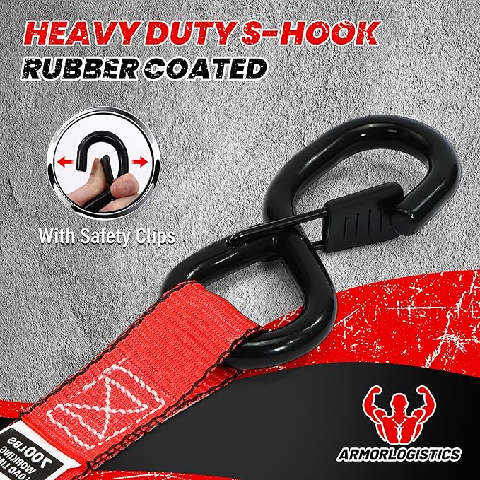 Ratchet Straps (4 Pack) - 1in x 15ft Motorcycle Strap Tie Downs with 15ft Soft Loops - 2,100lb Break Strength Ratchet Tie Down Straps for Motorcycles, Truck, Cargo - Safety S Hook, Storage Bag