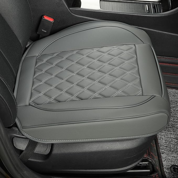 1 Pack Leather Front Car Seat Covers,Bottom Seat Covers for Cars,Driver Car Seat Cushion Cover,Luxury Seat Protectors,Waterproof,Full Wrap,for Most Vehicles,Sedan,Truck,SUV(Grey)