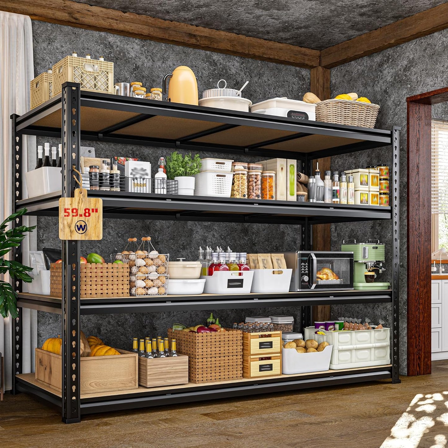 59.8" W Metal Shelving 59.8" H Storage Shelves 2200LBS Garage Shelving Adjustable Metal Shelves Heavy Duty Pantry Shelf for Basement Warehouse Garage Pantry 59.8" W x 24" D x 59.8" H
