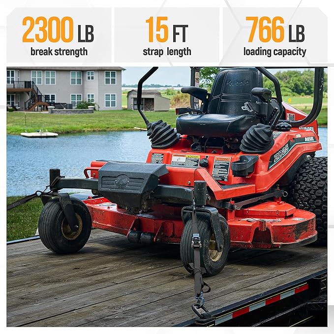 FORTEM Ratchet Straps, Tie Down Strap Set 2300lb Break Strength, 4 Pack 15ft x 1in, 4 Soft Loops, Moving Straps Tie Downs, Cargo Cam Buckles for Trucks, Carry Bag, for Men