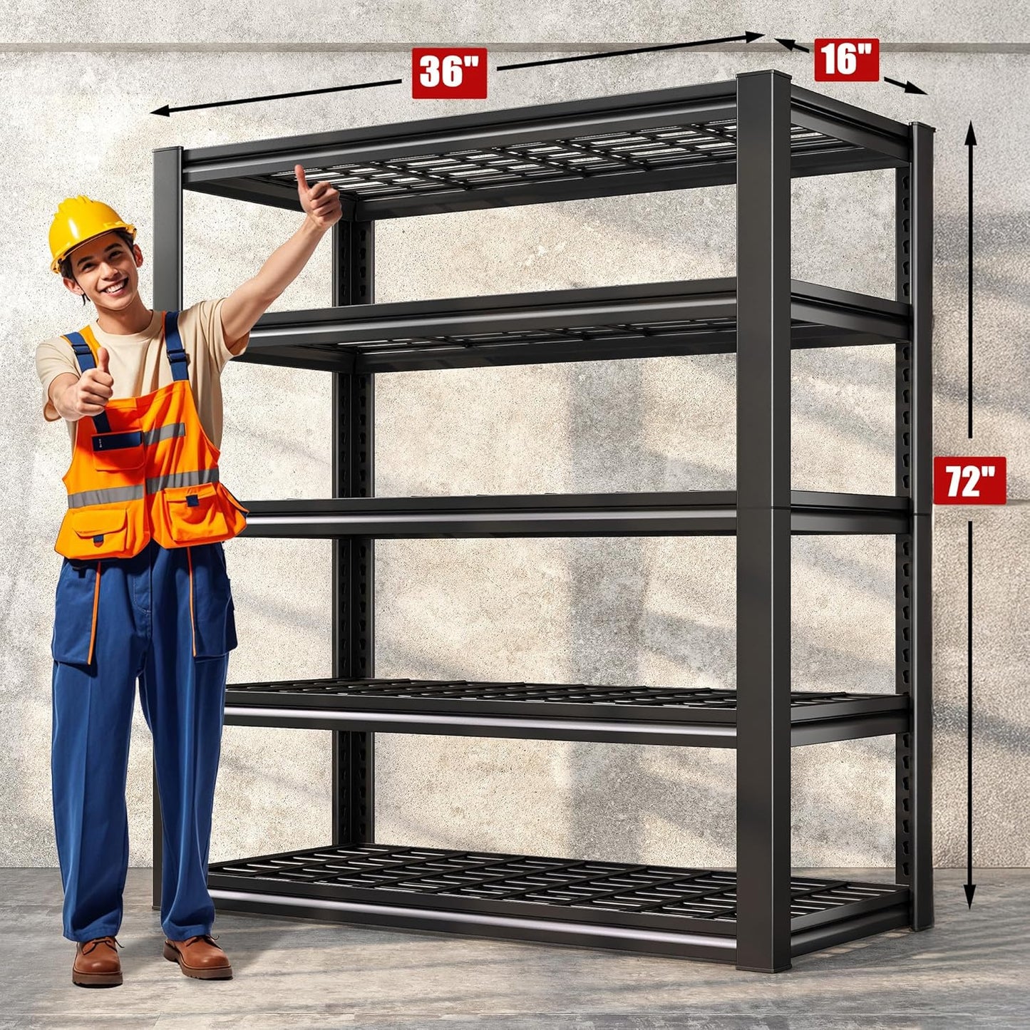 REIBII Garage Shelving 3000LBS, Heavy Duty Storage Shelves, Adjustable Industrial Metal Shelving Unit for Garage, Basement, Pantry, Warehouse,Commercial, 36" W x 16" D x 72" H, 2 Pack