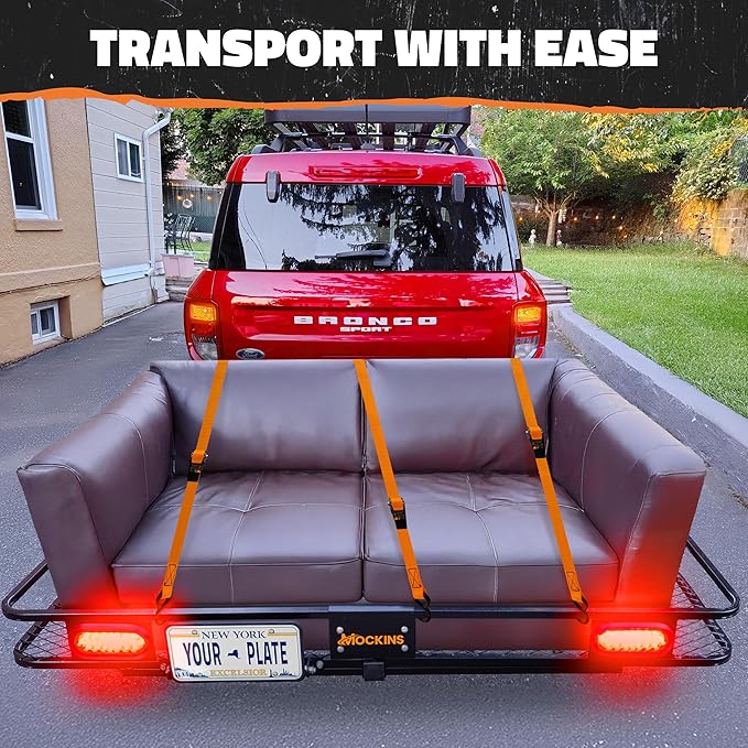 Mockins XXL 72"x36"x6" Folding Trailer Hitch Cargo Carrier w/Rear Lights & License Plate Bracket | Weatherproof Steel Luggage Rack for SUV Car & Truck | 500Lbs. Cap Cargo Hitch Carrier w/Accessories