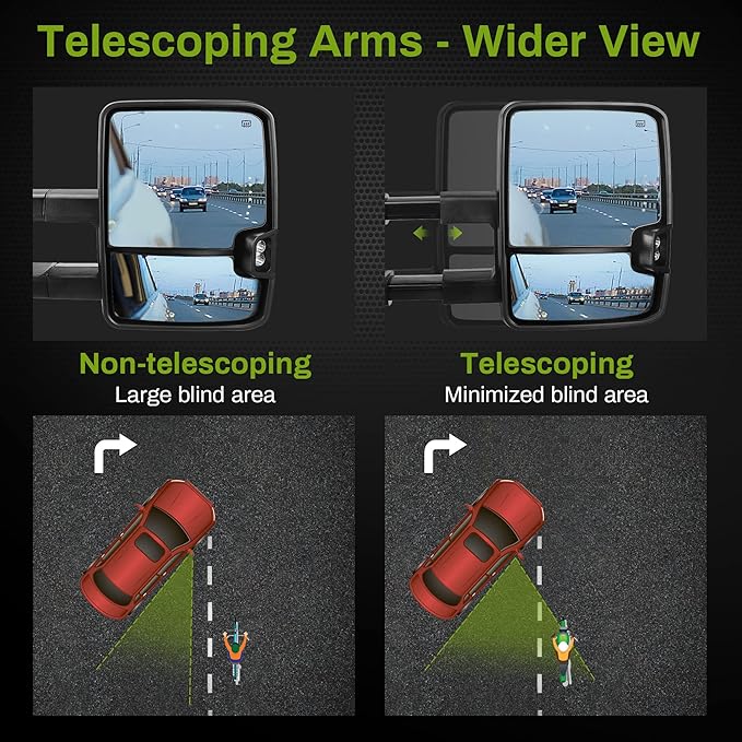 AUTOSAVER88 Towing Mirrors Compatible with Chevy GMC 2007-2013 Silverado Sierra (07 for New Body ONLY) with Turn Signal Spot Indicator Power Heated Exterior Automotive Outside Assembly Set Chrome