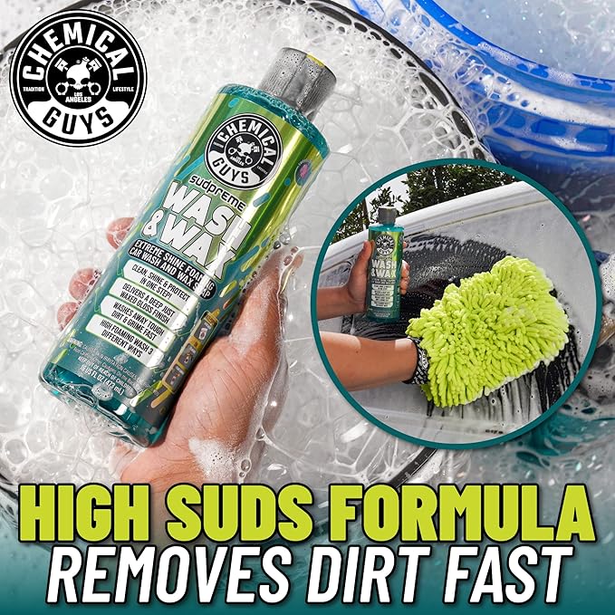 Chemical Guys Sudpreme Wash & Wax 128 oz High Suds Foaming Car Wash Soap with Carnauba Wax Shine, Deep Gloss Finish & Surface Protection Safe for Paint, Chrome & Plastic