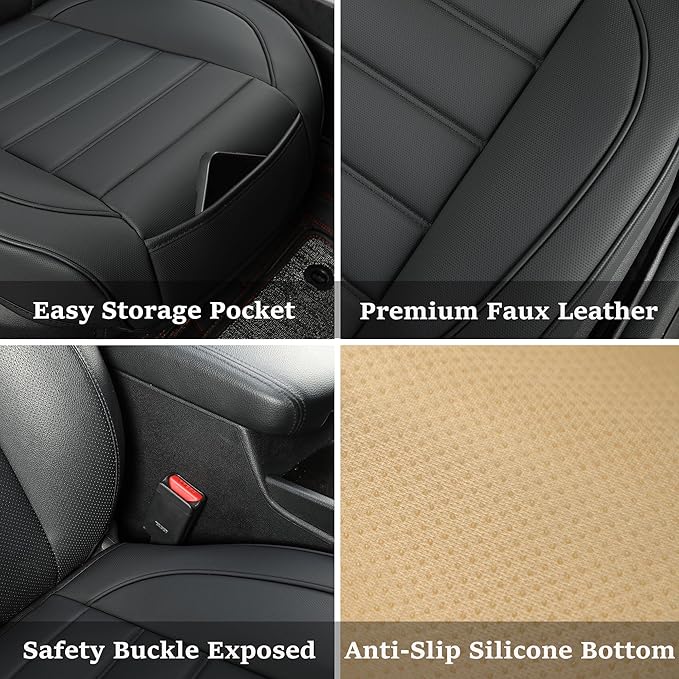1 Pack Leather Front Car Seat Covers,Bottom Seat Covers for Cars,Driver Car Seat Cushion Cover,Luxury Seat Protectors,Waterproof,Full Wrap,for Most Vehicles,Sedan,Truck,SUV(Black)