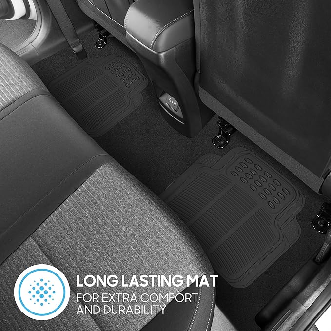 BDK Floor Mats, 4-Piece All-Weather Car Mat with Universal Fit Design, Durable Rubber Car Floor Mats with Capture Ridges, Waterproof for Cars Trucks SUV (Black)