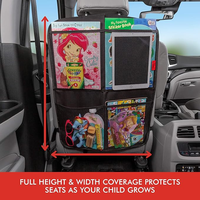 Lusso Gear Kick Mats (2 Pack) - Car Seat Back Protectors, Premium Waterproof Fabric, Reinforced Corners to Prevent Sag, and 4 Mesh Pockets for Large Storage (Tan)