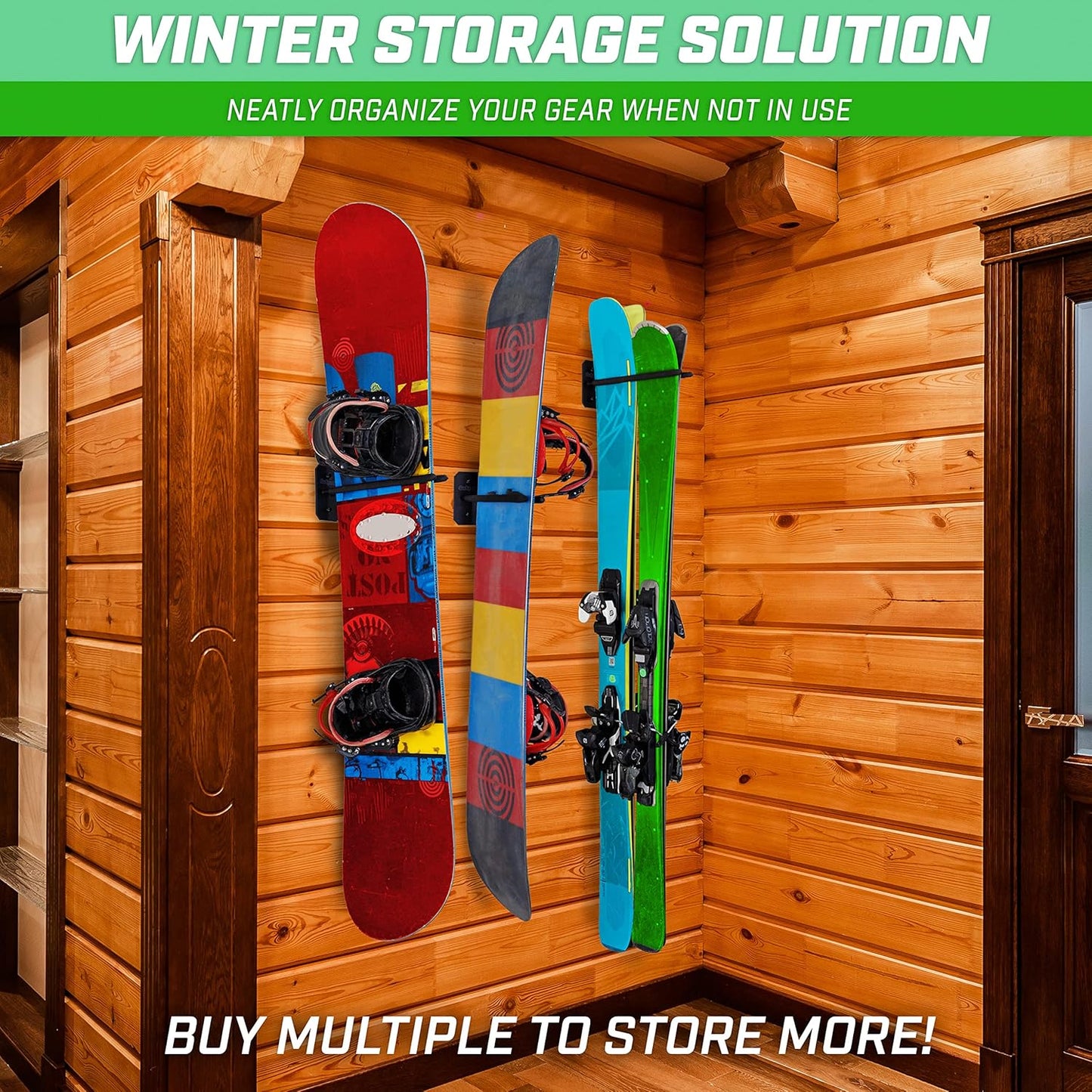 GoSports Wall Mounted Ski and Snowboard Storage Rack - 2 or 8 Ski Sizes