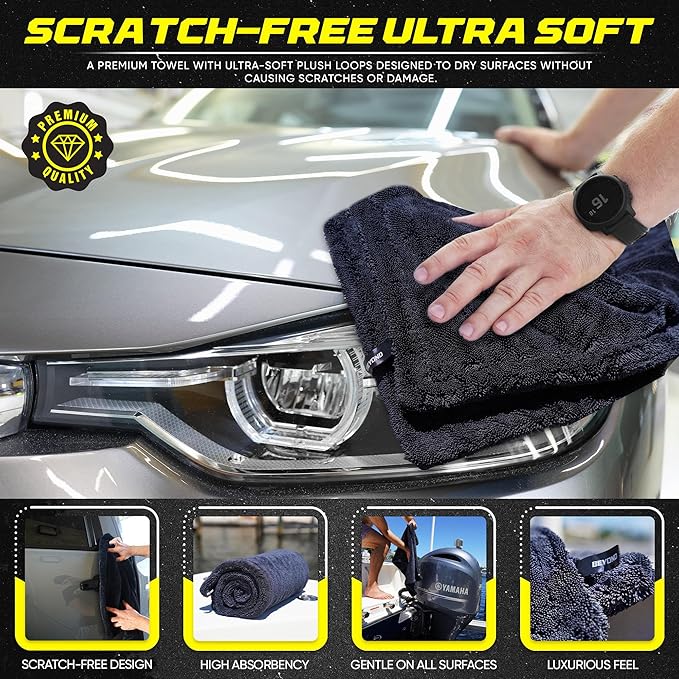 Beyond Drying Towel - Super Absorbent Large Premium Microfiber Detailing Towel for Cars and Boats - 2-Pack
