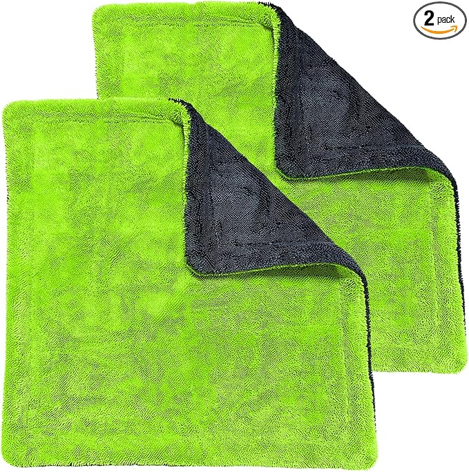 YeewayVeh 2-Pack Car Drying Towels, 16"x 16" Microfiber Drying Towel for Car Detailing, 1400 GSM High Absorbent Edgeless Streak Free Car Wash Drying Towels for Car Truck SUV, Green&Gray