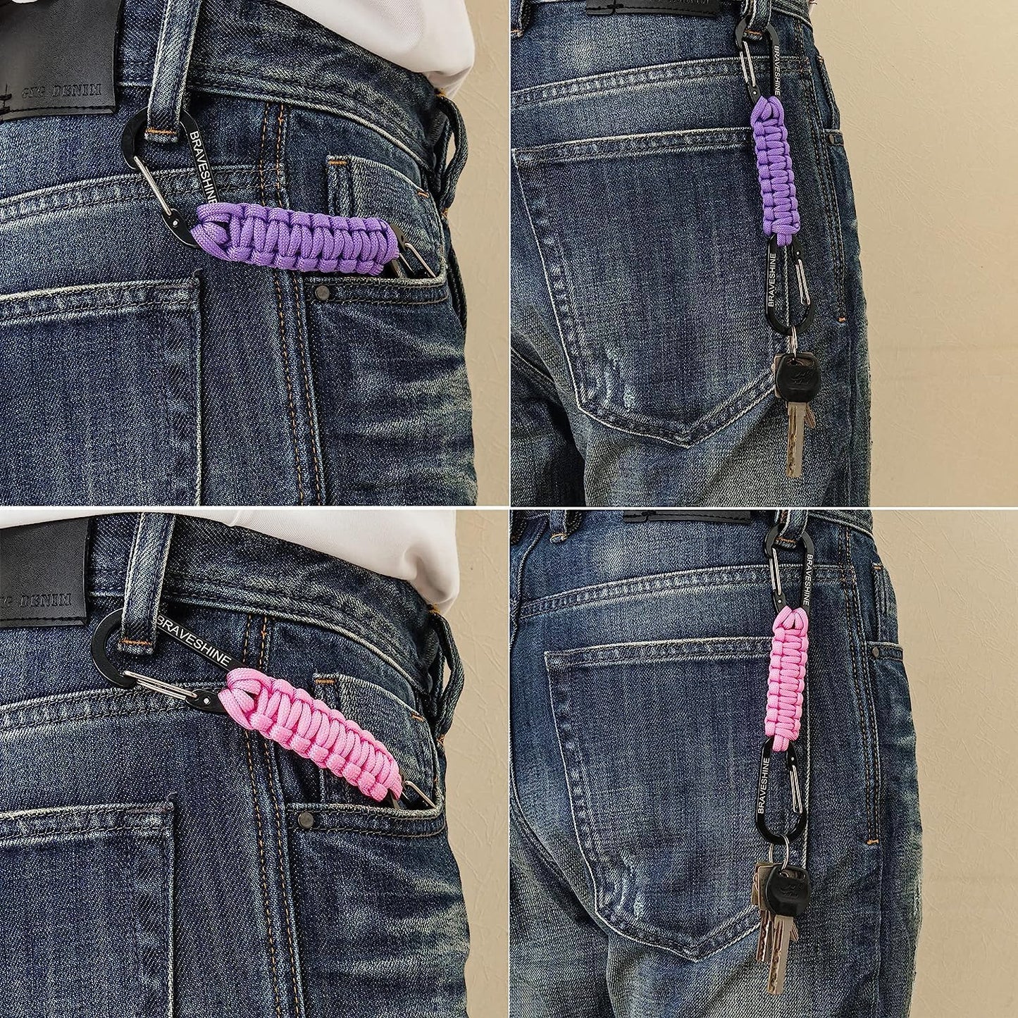 BRAVESHINE Paracord Keychain Carabiner Clip, D Ring Lanyard Hanger Stroller Hook for Water Bottle, Key, Backpacks, Men, Women