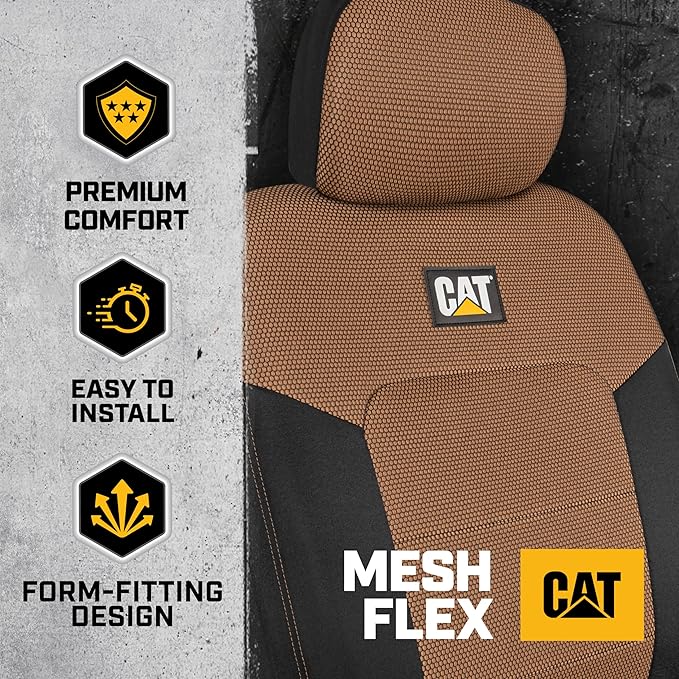 Cat® MeshFlex Automotive Seat Covers for Cars Trucks and SUVs (Set of 2) – Beige Car Seat Covers for Front Seats, Truck Seat Protectors with Comfortable Mesh Back, Auto Interior Covers