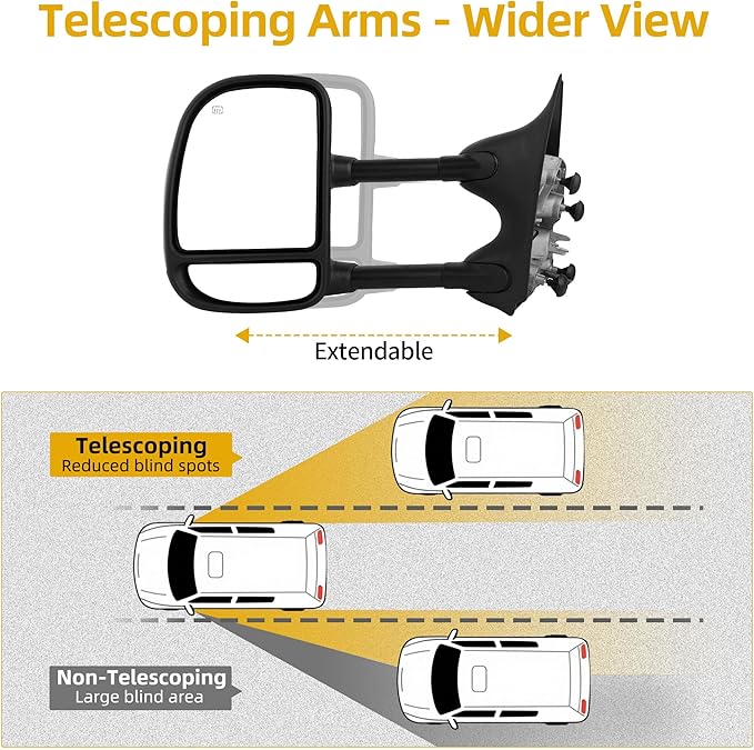 DWVO Side Towing Mirrors Compatible with 1999-2007 Ford F250 F350 F450 F550 Super Duty, 2001-2005 Ford Excursion, Tow Mirror with Manual Folding Telescoping, Pair Set