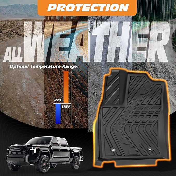 Floor Mats for Toyota Tundra (Only Fit CrewMax Cab 2022-2025), Custom Fit TPE All Weather Front & Rear Row Floor Liner Black