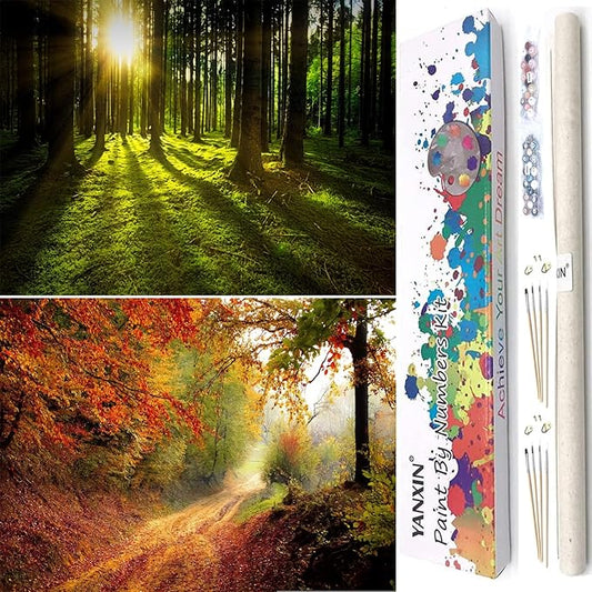 YANXIN Paint by Numbers Kit for Adults Beginners 2 Pack Paint by Numbers for Adults Rolled up Canvas for Home Decoration Creative Wall Art with Colorful Gift Box 12x16 inch Forest Sunrise 175-176