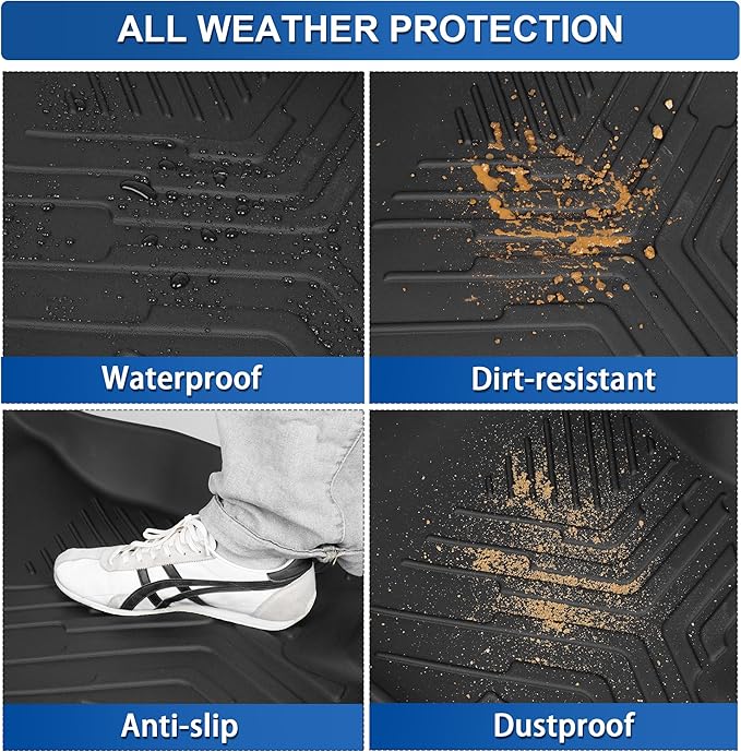 WEIZE Floor Mats for Ford F250/F350/F450 2017-2024 2025, All Weather Floor Liner Custom Fit for F250 F350 F450 Super Duty Crew Cab Rear Seat with Under Seat Fold Flat Storage 3 Pcs