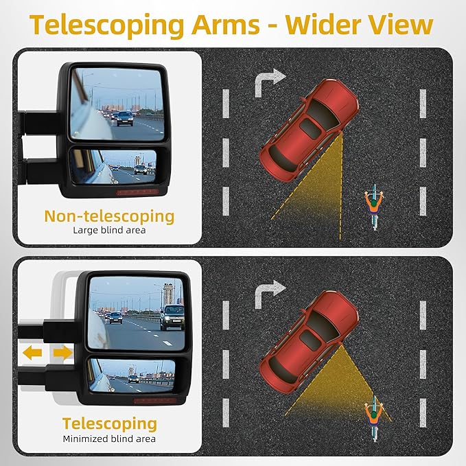 DWVO Towing Mirror fit 2004-2006 Ford F150 Series Pickup With Power Heated LED Turn Signal Puddle Light Tow Mirrors