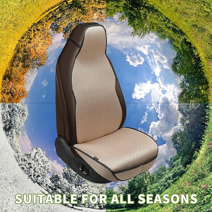 Auto Newer Bucket Car Seat Cover,Breathable Front Car Seat Cushion,Comfortable Car Seat Protector,Anti-Slip Full Wrap Driver Car Seat Protector with Storage Pocket,Universal All Seasons(Beige,2PCS)