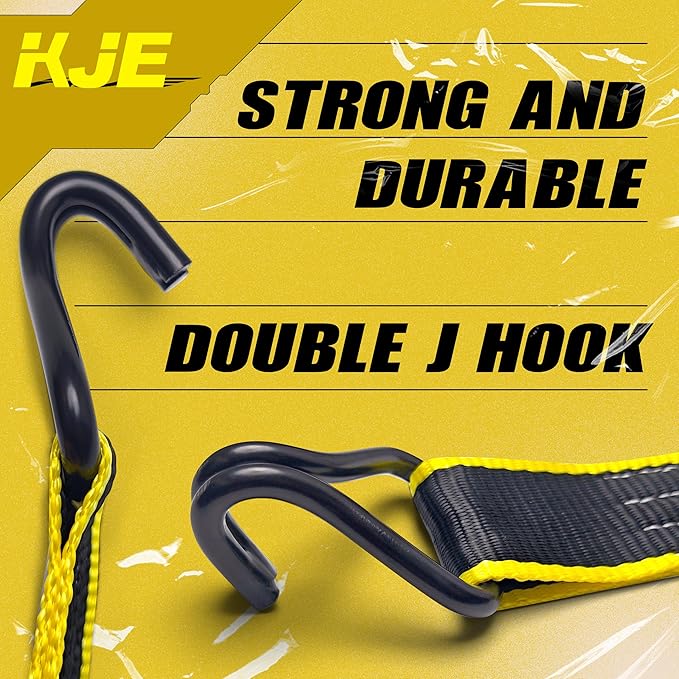 KJE Ratchet Straps Heavy Duty(6 Pack), 2" x 15' Black Ratchet Strap 5,500 Lbs Max Break Strength, Tie Down Ratcheting with J-Hook, Cargo Straps for Truck, Trailer, Moving Appliances