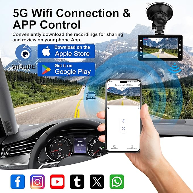 Dash Cam Front and Rear, 4K Ultra HD Dash Camera for Cars, 64GB Card Included, Built-in 5G WiFi Mobile APP Control, 3" IPS Screen,Super Clear Night Vision, 170°Wide Angle,G-Sensor, 24H Parking Monitor