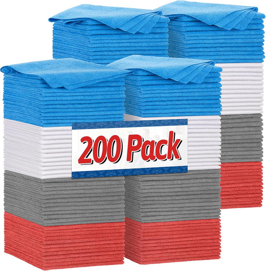 FIXSMITH Shop Towels, Microfiber Cleaning Cloth Bulk, 200 Pack Microfiber Towels for Cars, All-Purpose Absorbent Cleaning Rags, Dust Cloth for Automotive, Mechanic, Garage, Bar, 11.5 x 11.5 inch