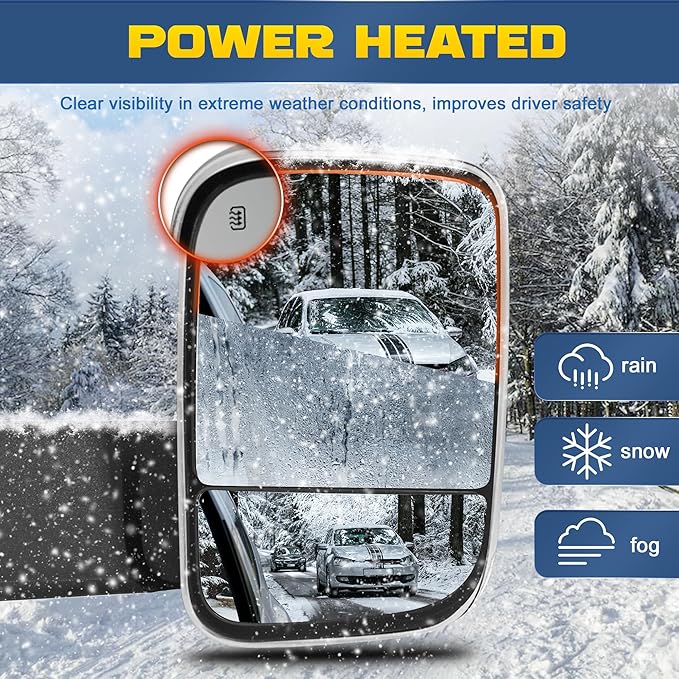 Power Heated Towing Mirrors Compatible for 2009-2018 Dodge Ram 1500 2500 3500, 2019-2024 Ram 1500 Classic w/LED Turn Signal Light Side Tow Mirror Manual Flip (Chrome)