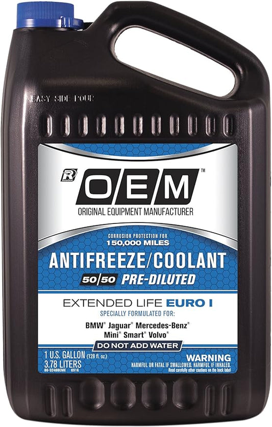 OEM Recochem European Vehicles Premium Antifreeze 50/50 Extended Life Coolant - Euro I Blue 1 Gallon, 1 Pack