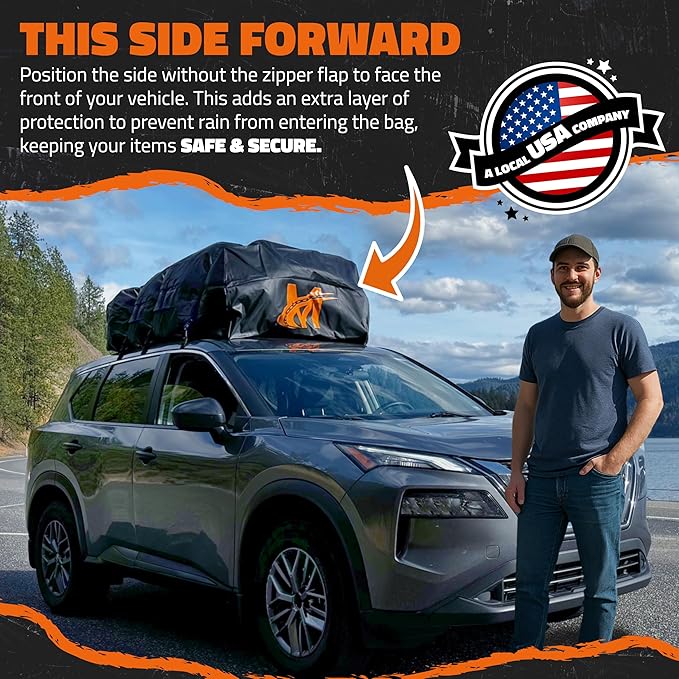 Mockins 35 Cu.Ft. Black Waterproof Rooftop Cargo Carrier Bag | 60"x42"x24" Car Roof Bag for Use with or w/o Roof Rack | Car Topper Luggage Carrier Waterproof Storage Set w/Mat, Straps, Hooks, & More