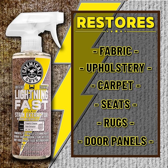 Chemical Guys Lightning Fast Carpet and Upholstery Stain Extractor - Fabric, Upholstery, and Carpet Cleaner, Safe for Cars, Home, Office, Furniture, and More, Fresh Scent - 16 oz