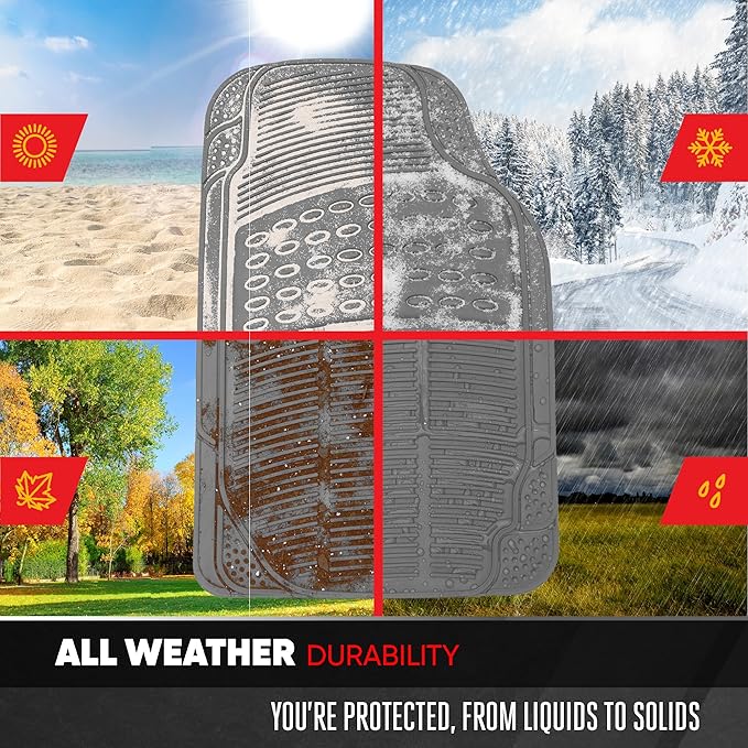 BDKProLiner Gray All Weather Rubber Auto Floor Mats & Cargo Liner - Heavy Duty 4pc Set - CB783