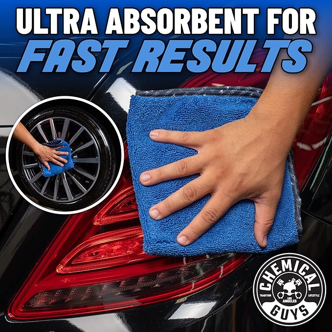 Chemical Guys Professional Grade Premium Microfiber Towels - Blue, 16" x 16", Ultra-Soft and Scratch-Free Car Detailing Cloths for Cars, Trucks, Motorcycles, and More - 3 Pack